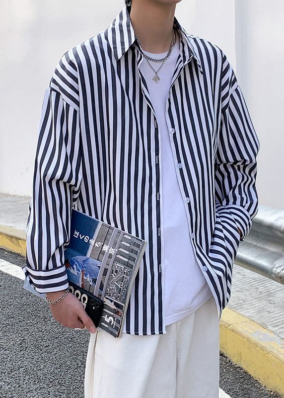 Shirts Spring Button Men's Cotton Striped Pan Black Collar Peter