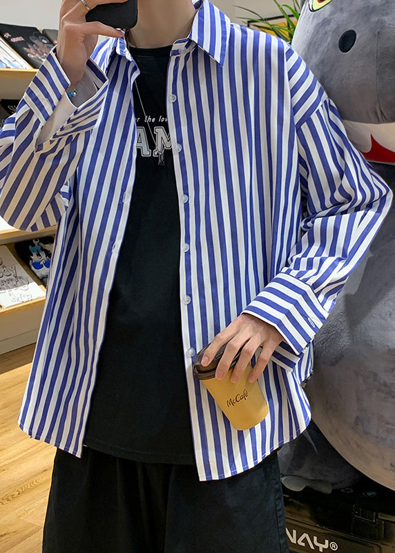 Shirts Spring Button Men's Cotton Striped Pan Black Collar Peter