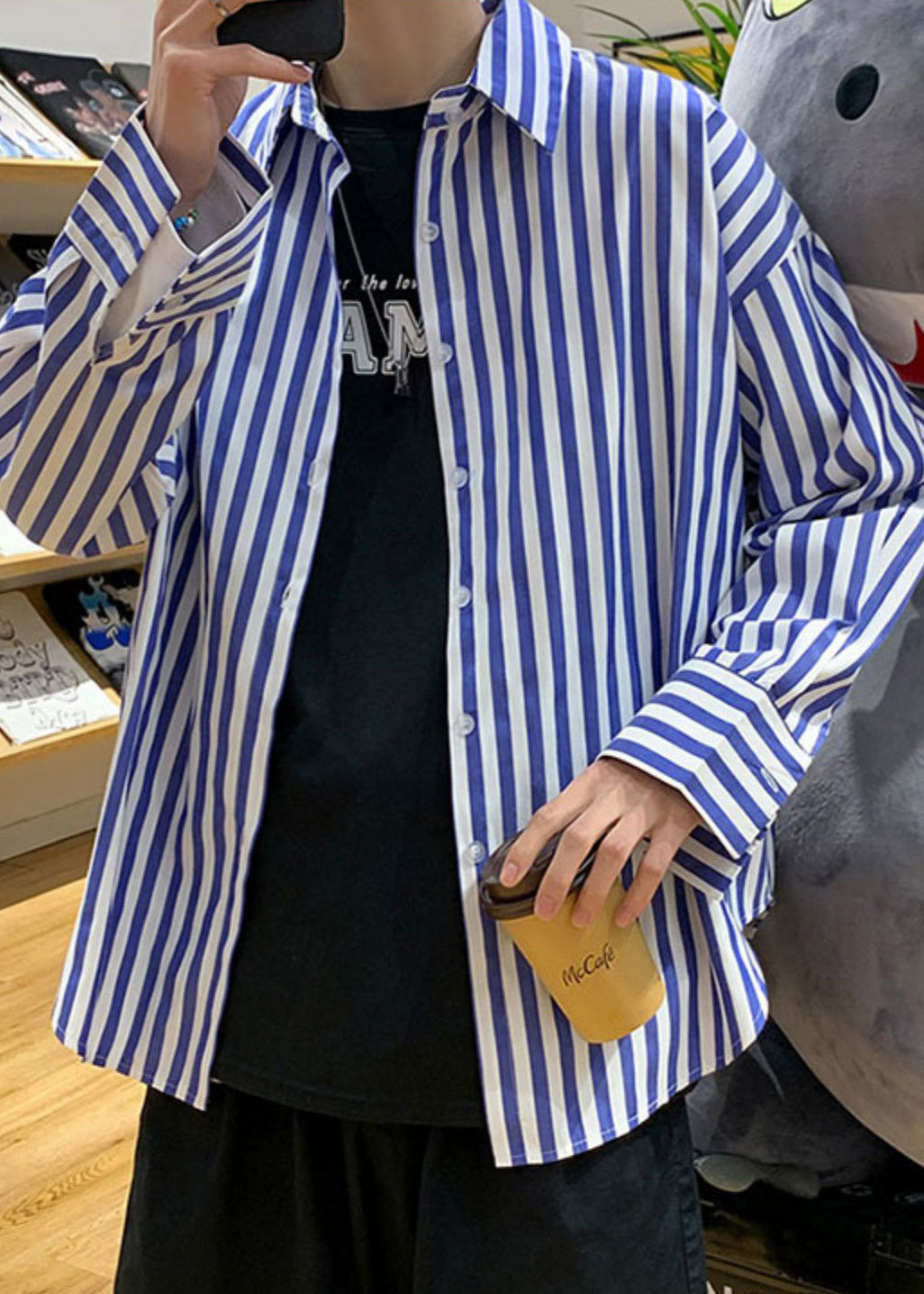 Shirts Spring Button Men's Cotton Striped Pan Black Collar Peter