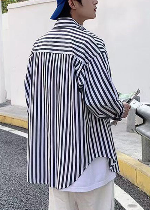 Shirts Spring Button Men's Cotton Striped Pan Black Collar Peter