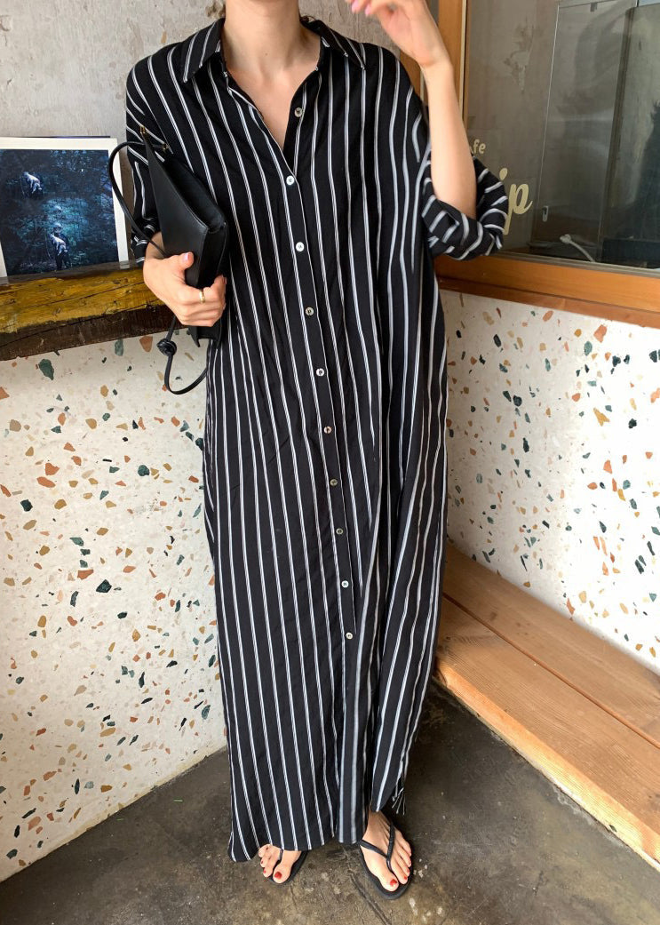 Black Striped Long Shirts Dresses Long Sleeve GH1046