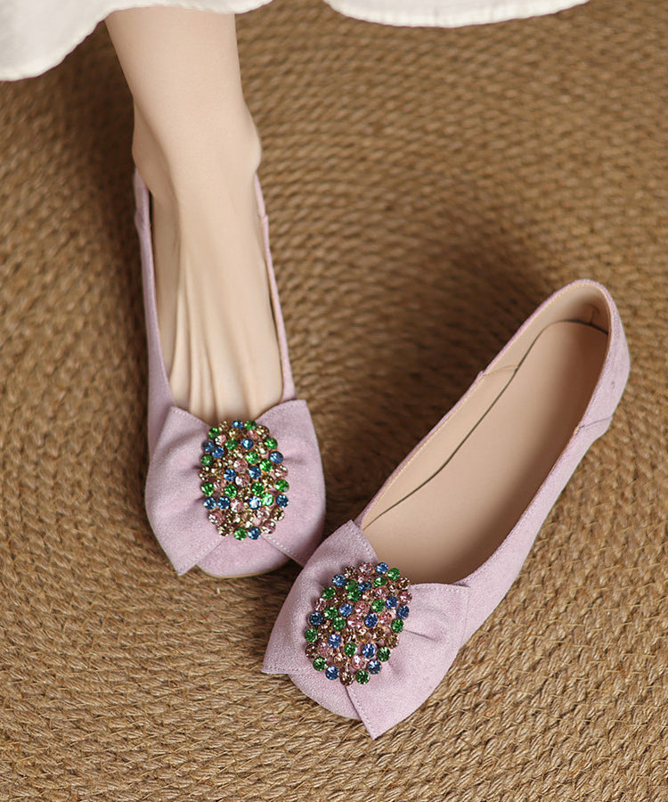 Comfy Zircon Penny Suede Bow Black Loafers Splicing