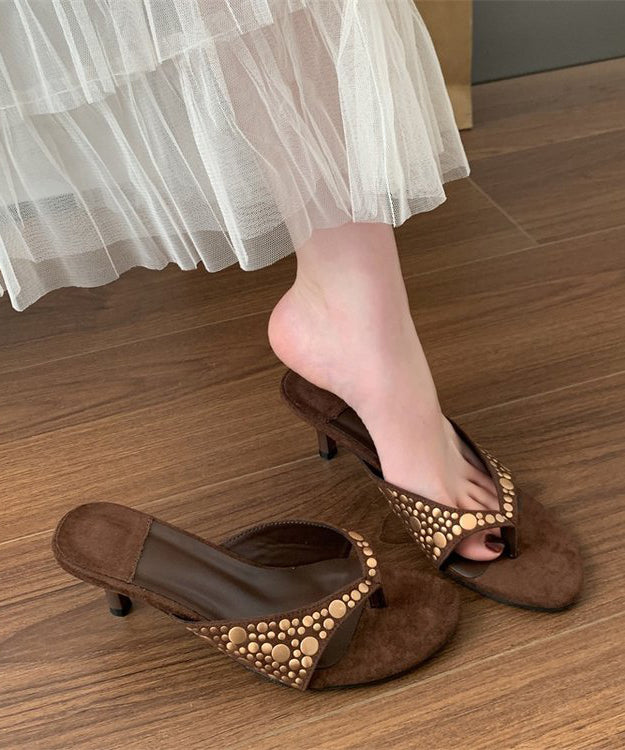Flip Suede Splicing Flops Black High Rivet Heel