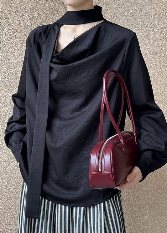 Long ShirtTops T Asymmetrical Sleeve Black