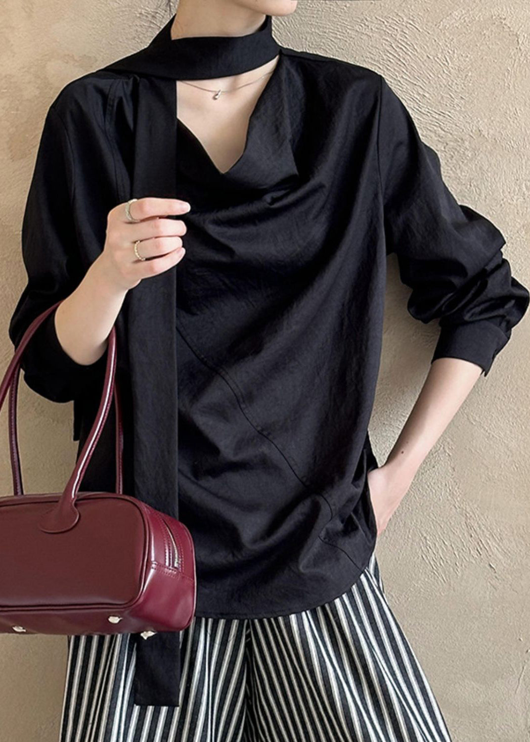Long ShirtTops T Asymmetrical Sleeve Black