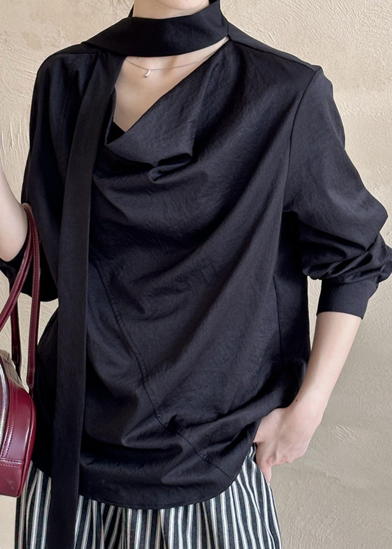 Long ShirtTops T Asymmetrical Sleeve Black