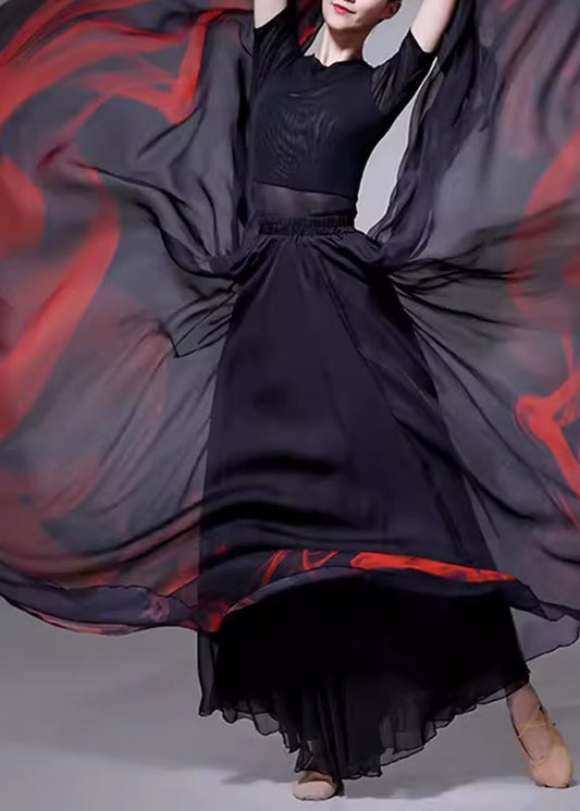 A Black Dye Skirt Layered Line Tie Silk