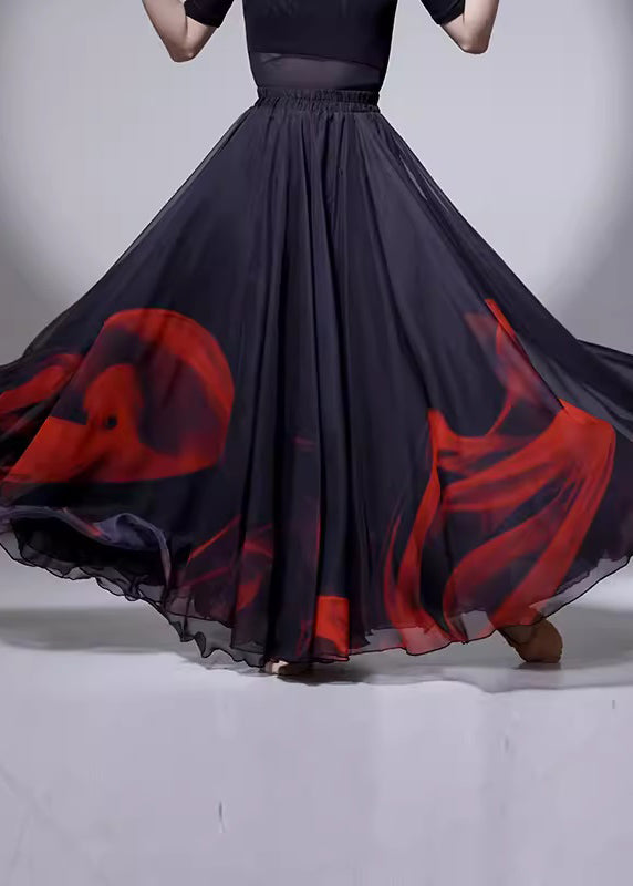 A Black Dye Skirt Layered Line Tie Silk