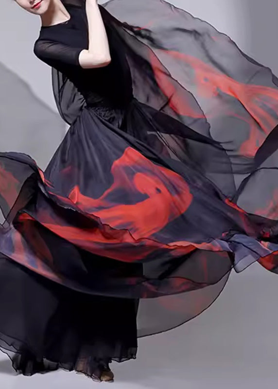 A Black Dye Skirt Layered Line Tie Silk