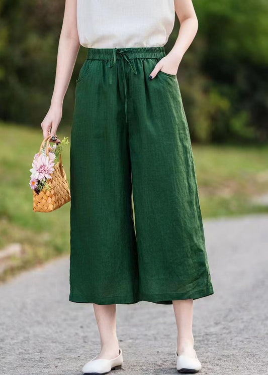 Pants Linen Summer Green Straight Oversized Blackish