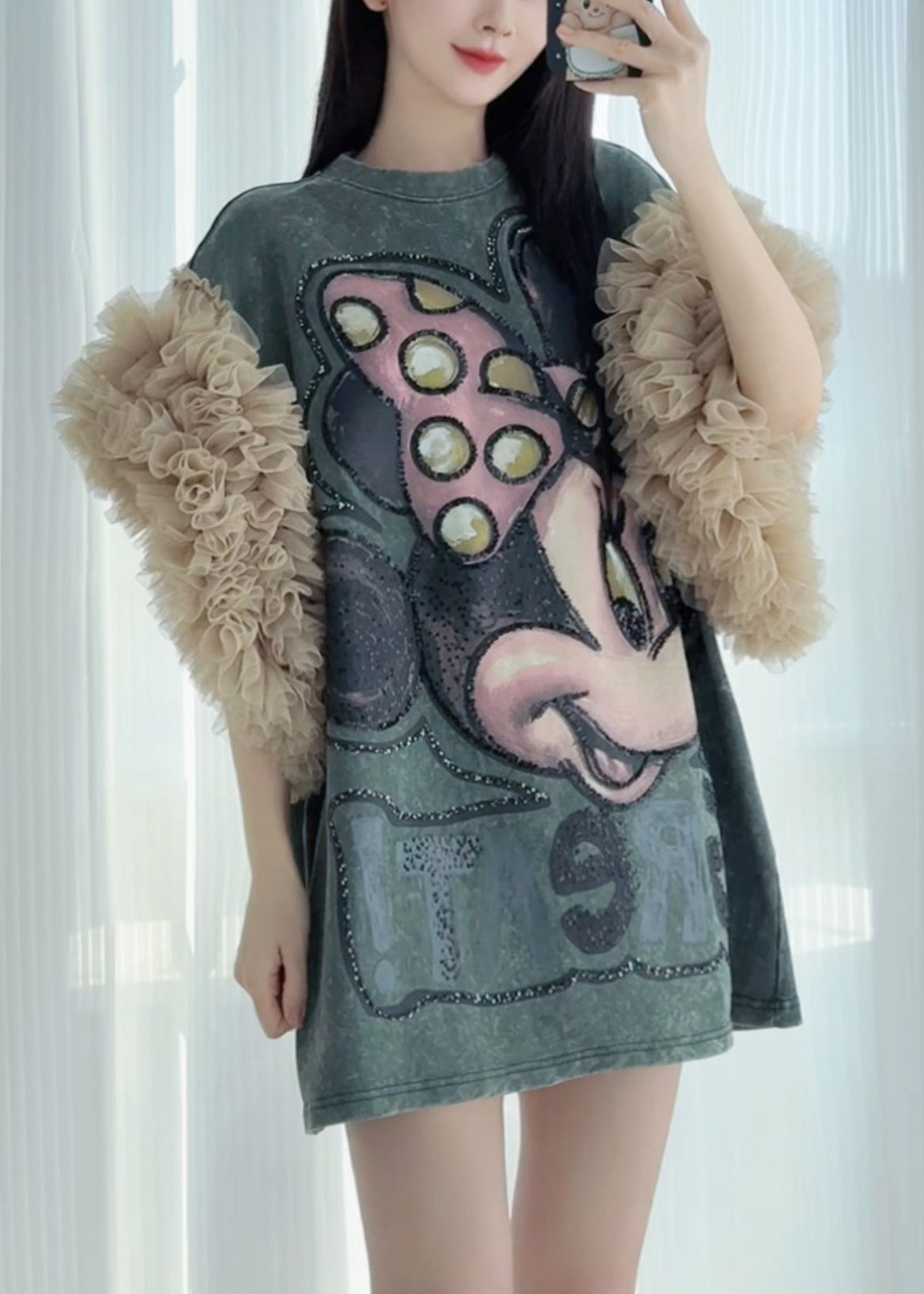 Dress Blackish Ruffled Green T Tulle Summer Patchwork Shirt Print