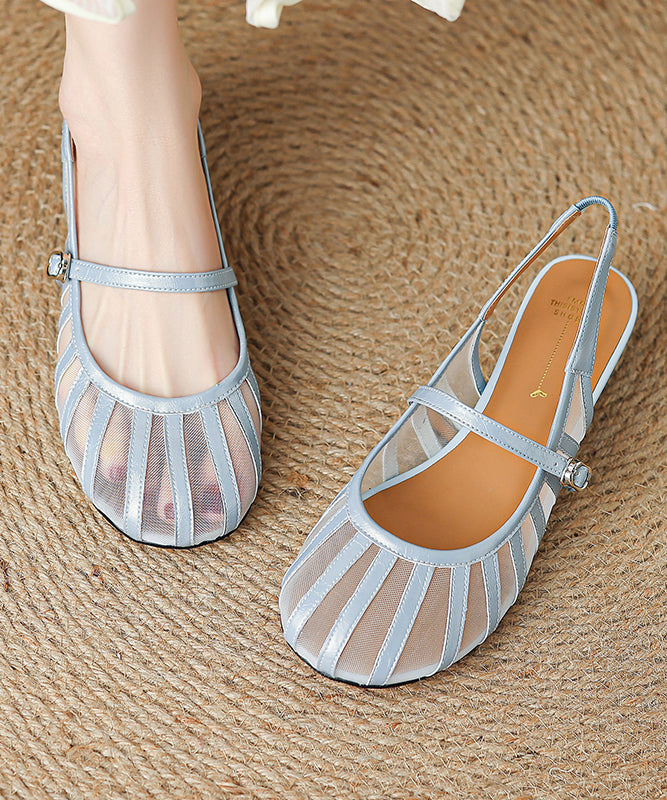 Blue Faux Leather Splicing Tulle Strap Buckle Sandals