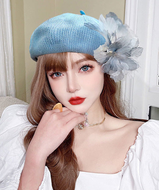 Beret Hat Flower Tulle Wash Mesh Ink Blue Breathable