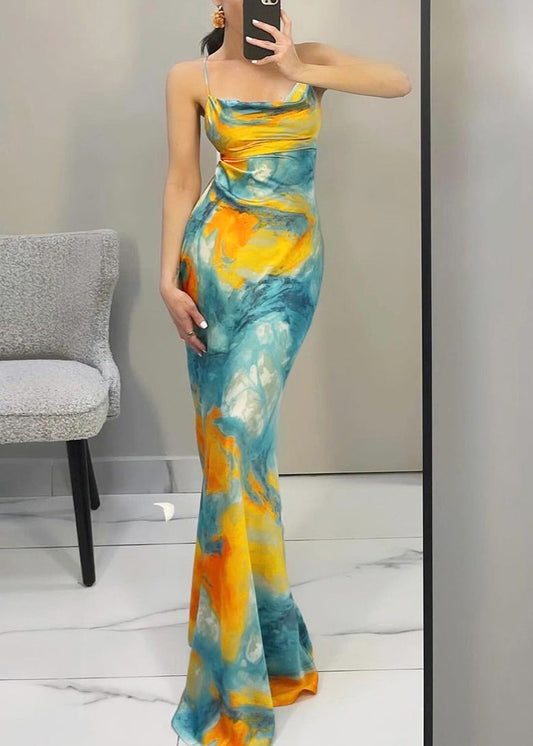 Dress Sleeveless Lace Spaghetti Blue Up Backless Strap