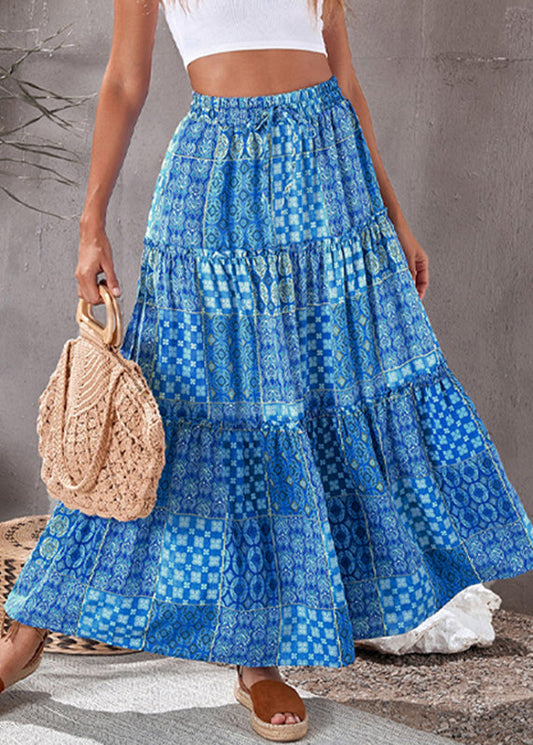 Blue Elastic Maxi Waist Pockets Summer Skirts