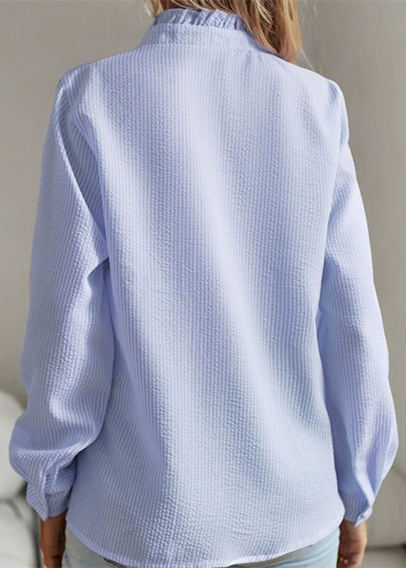 Ruffled Puff Patchwork Shirt Blue Solid Sleeve