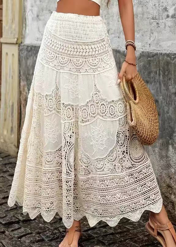 Out Summer Line Bohemian Apricot Lace Skirts A Hollow