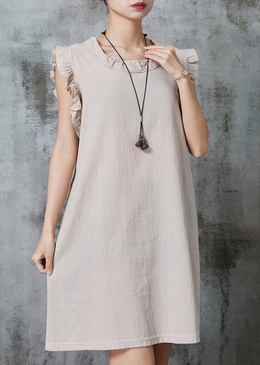 Bohemian Apricot Tie Waist Cotton Mini Dress Summer AL1010