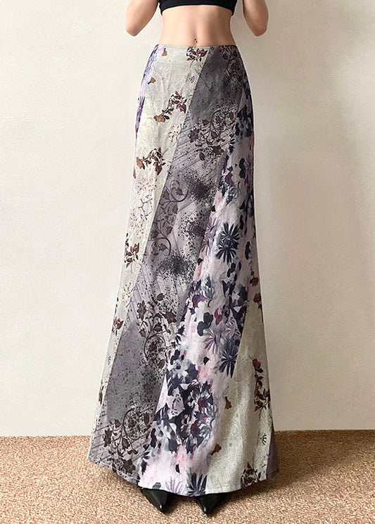 Cotton Waist Patchwork Asymmetrical Skirts Print Bohemian High