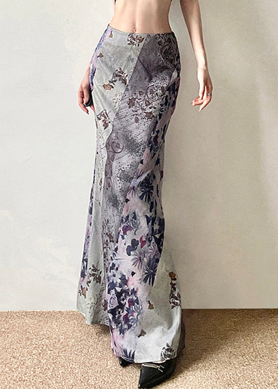 Cotton Waist Patchwork Asymmetrical Skirts Print Bohemian High