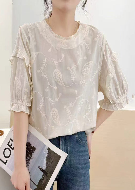 Beige Cotton Embroideried Bohemian Summer Tanks