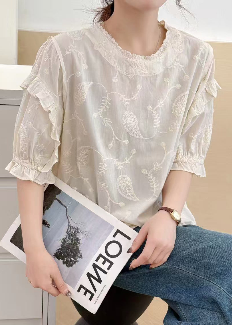 Beige Cotton Embroideried Bohemian Summer Tanks