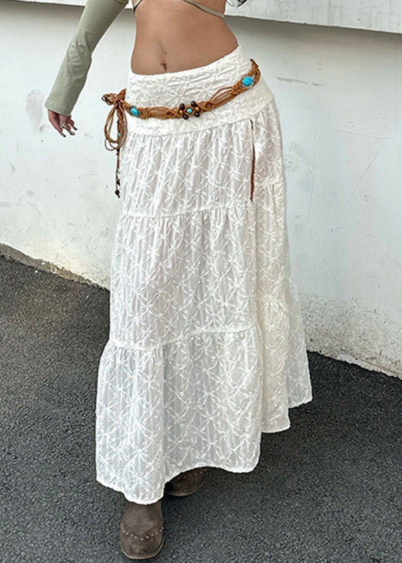 Bohemian Summer Waist Beige Side Cotton Open Skirts High