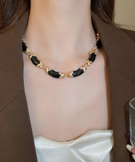 Alloy Bead Gratuated Glaze Necklace Black Drip Bohemian