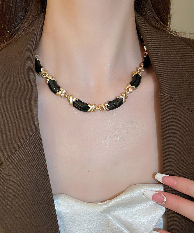 Alloy Bead Gratuated Glaze Necklace Black Drip Bohemian