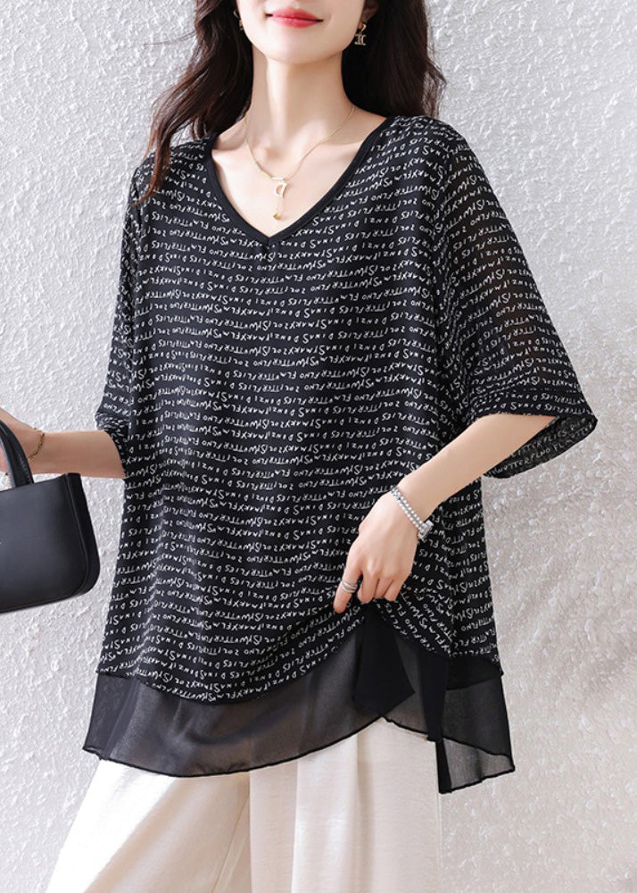 Patchwork Oversized Black Chiffon Bohemian Summer Tops