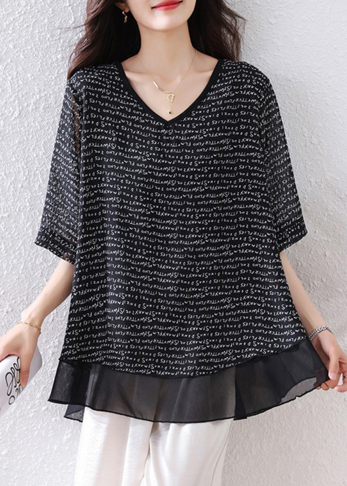 Patchwork Oversized Black Chiffon Bohemian Summer Tops