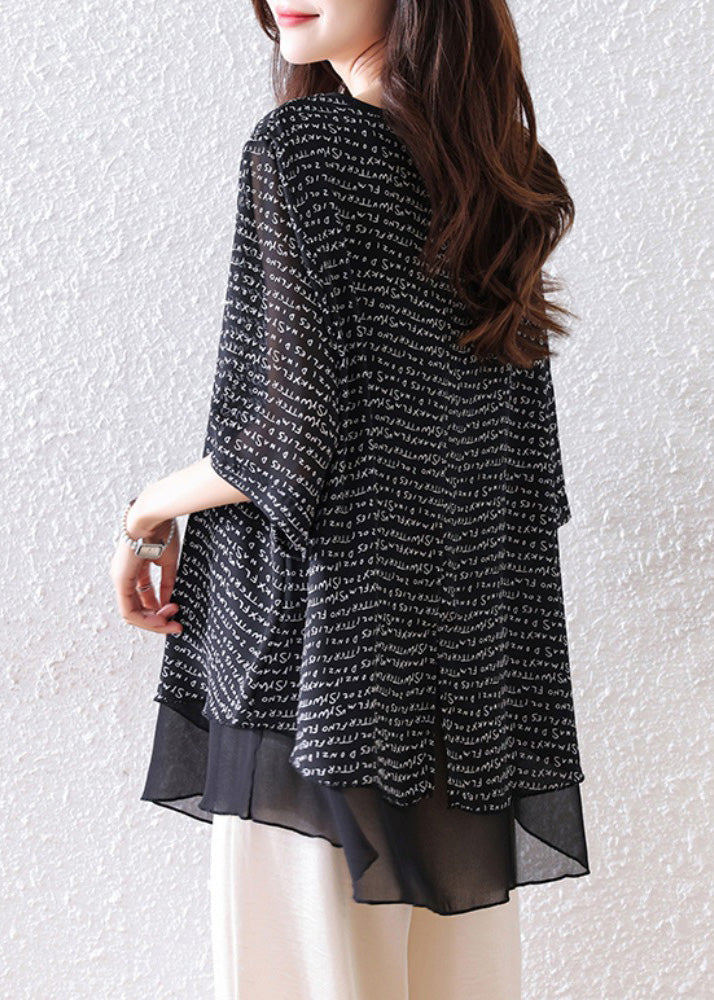 Patchwork Oversized Black Chiffon Bohemian Summer Tops