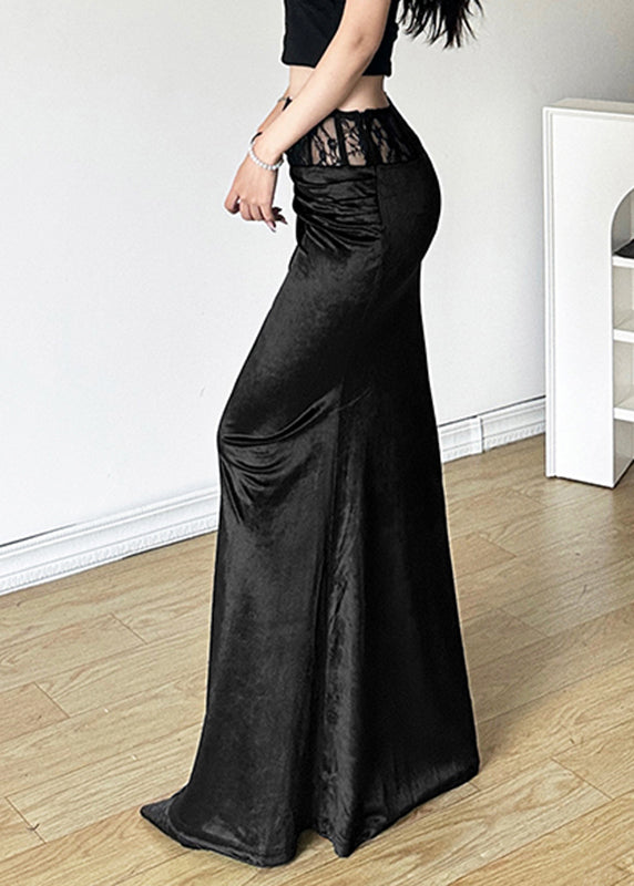 Bohemian Black Silm Fit Silk Velvet Wraped Skirt Spring YP052