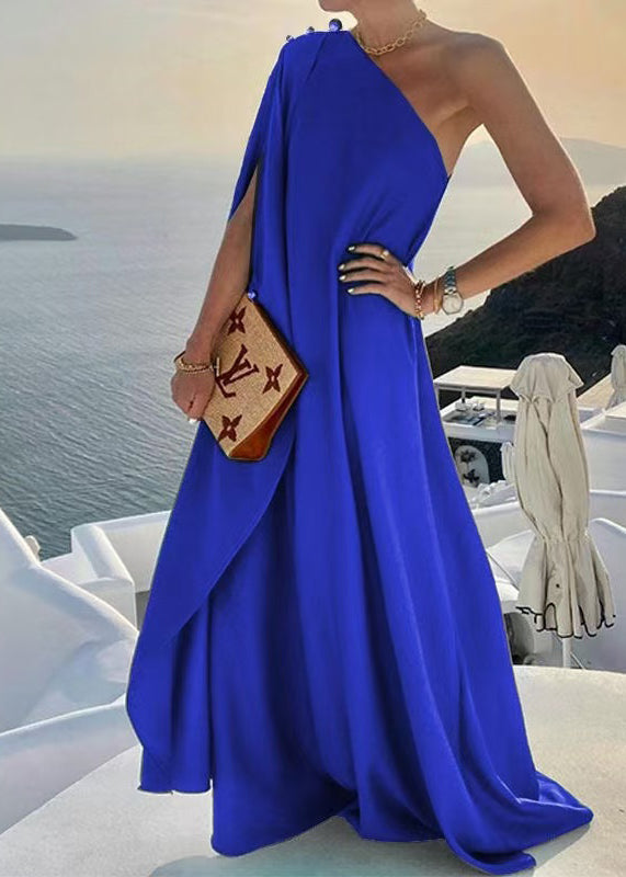 Vestidos Asymmetrical Shoulder Design Bohemian Blue One Dress