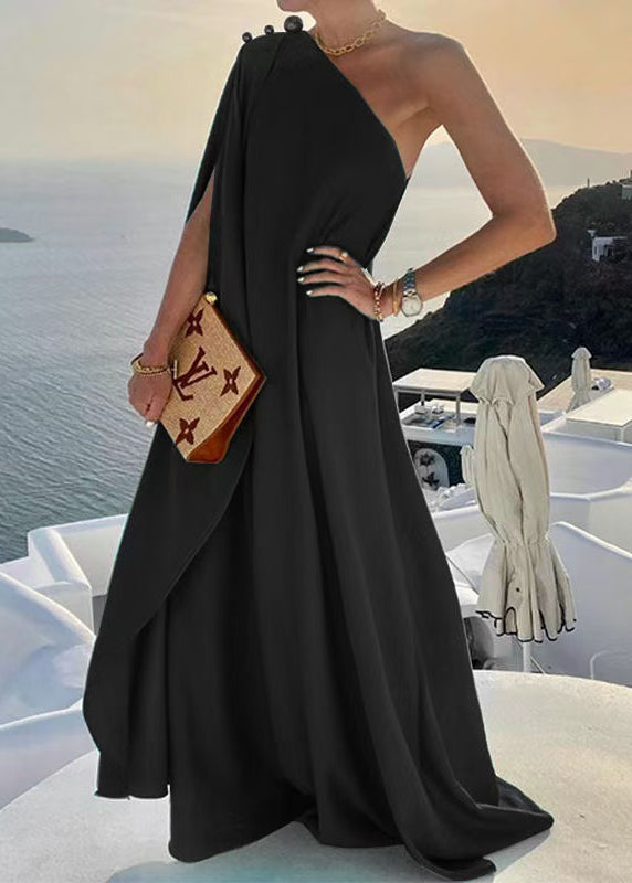 Vestidos Asymmetrical Shoulder Design Bohemian Blue One Dress