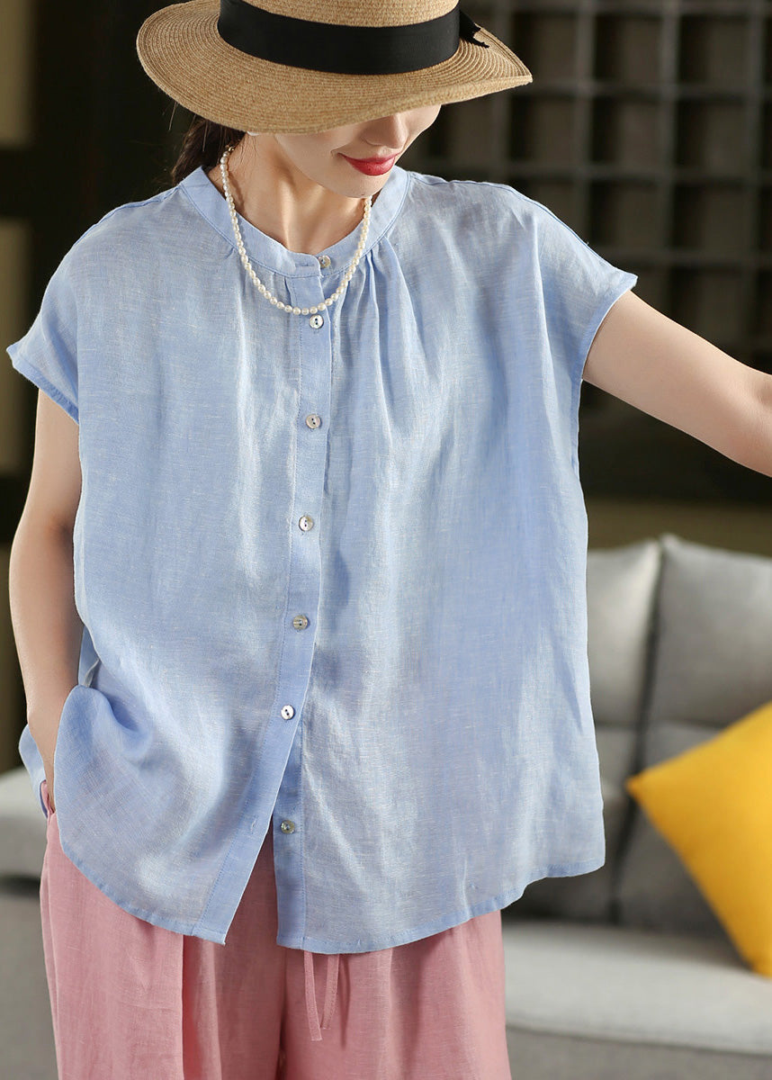 Linen Blouse Blue Oversized Bohemian Summer Tops