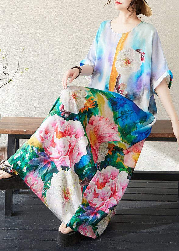 Blue Summer Cotton Maxi Dresses Oversized Bohemian Tie Dye