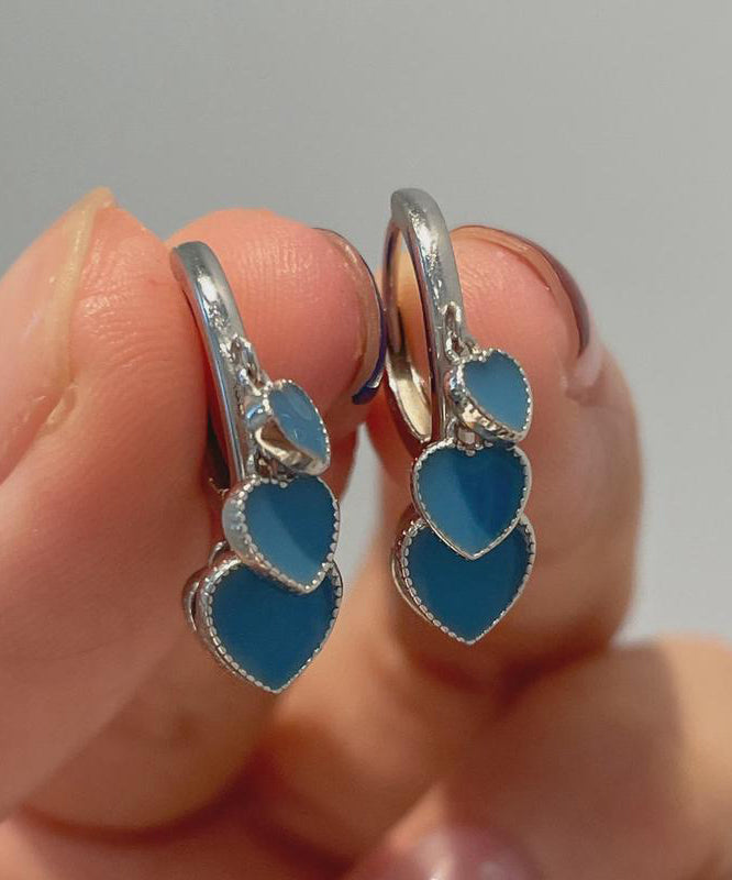 Bohemian Glaze Ename Stainless Earrings Steel Blue Hoop Love