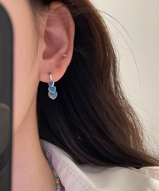 Bohemian Glaze Ename Stainless Earrings Steel Blue Hoop Love