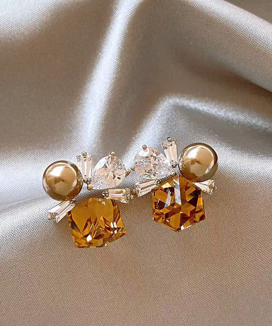 Pearl Earrings Brown Stud Bohemian Crystal Alloy