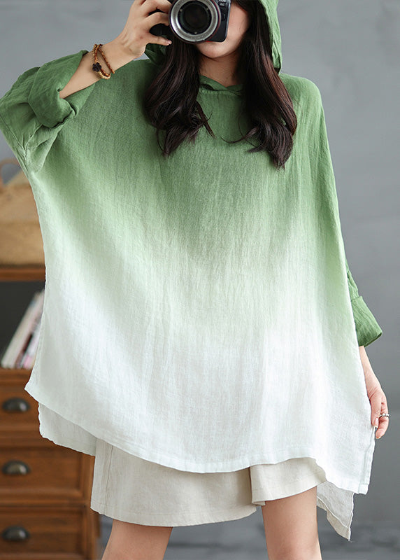 Bohemian Green Loose Sweatshirts Gradient Spring Hooded Linen