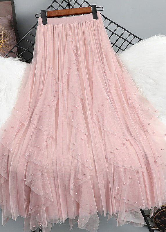 Bohemian Maxi Nail Bead Waist Tulle Patchwork Elastic Skirt Green