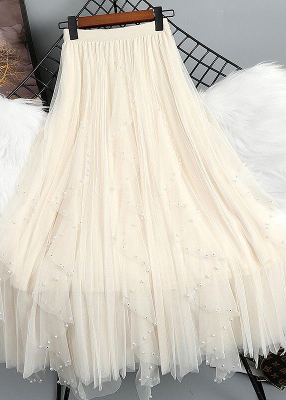 Bohemian Maxi Nail Bead Waist Tulle Patchwork Elastic Skirt Green