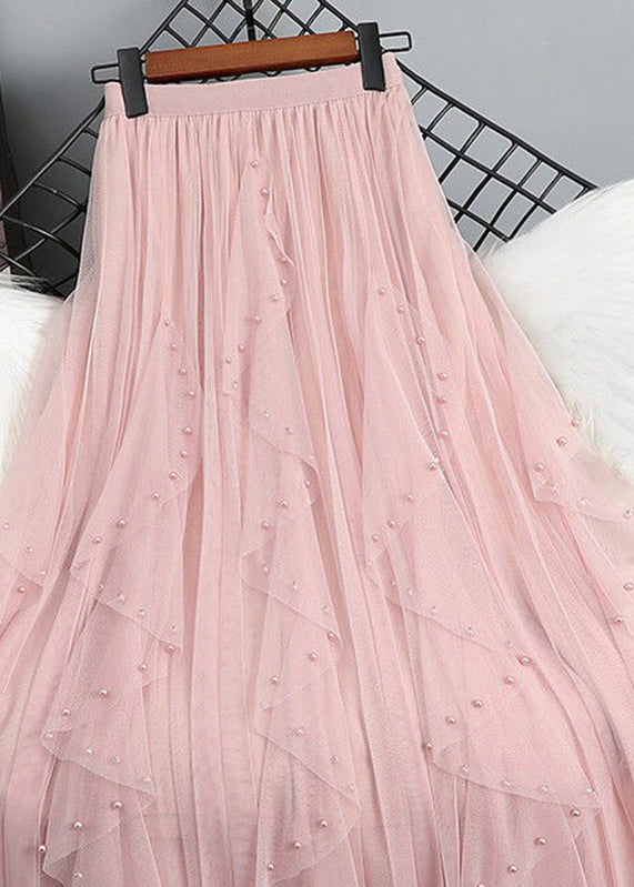 Bohemian Maxi Nail Bead Waist Tulle Patchwork Elastic Skirt Green