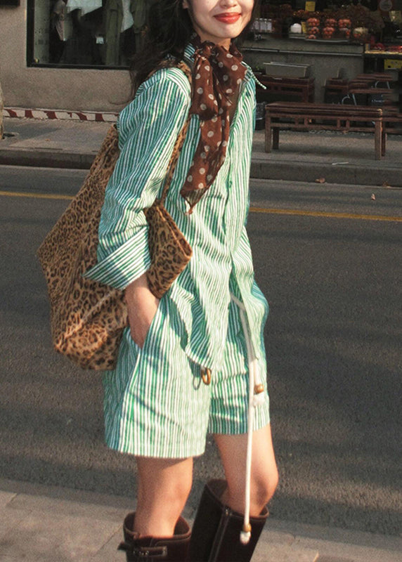 Bohemian Pan Striped Collar Green Summer Set Pieces Two Peter And Shirts Shorts