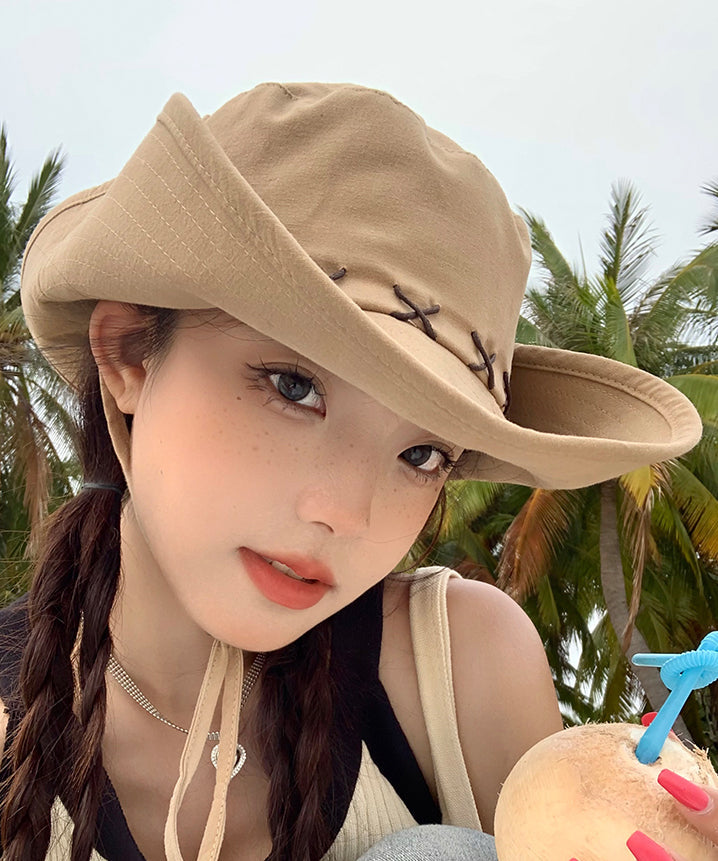 Patchwork Hat Vacation Bohemian Cowboy Khaki