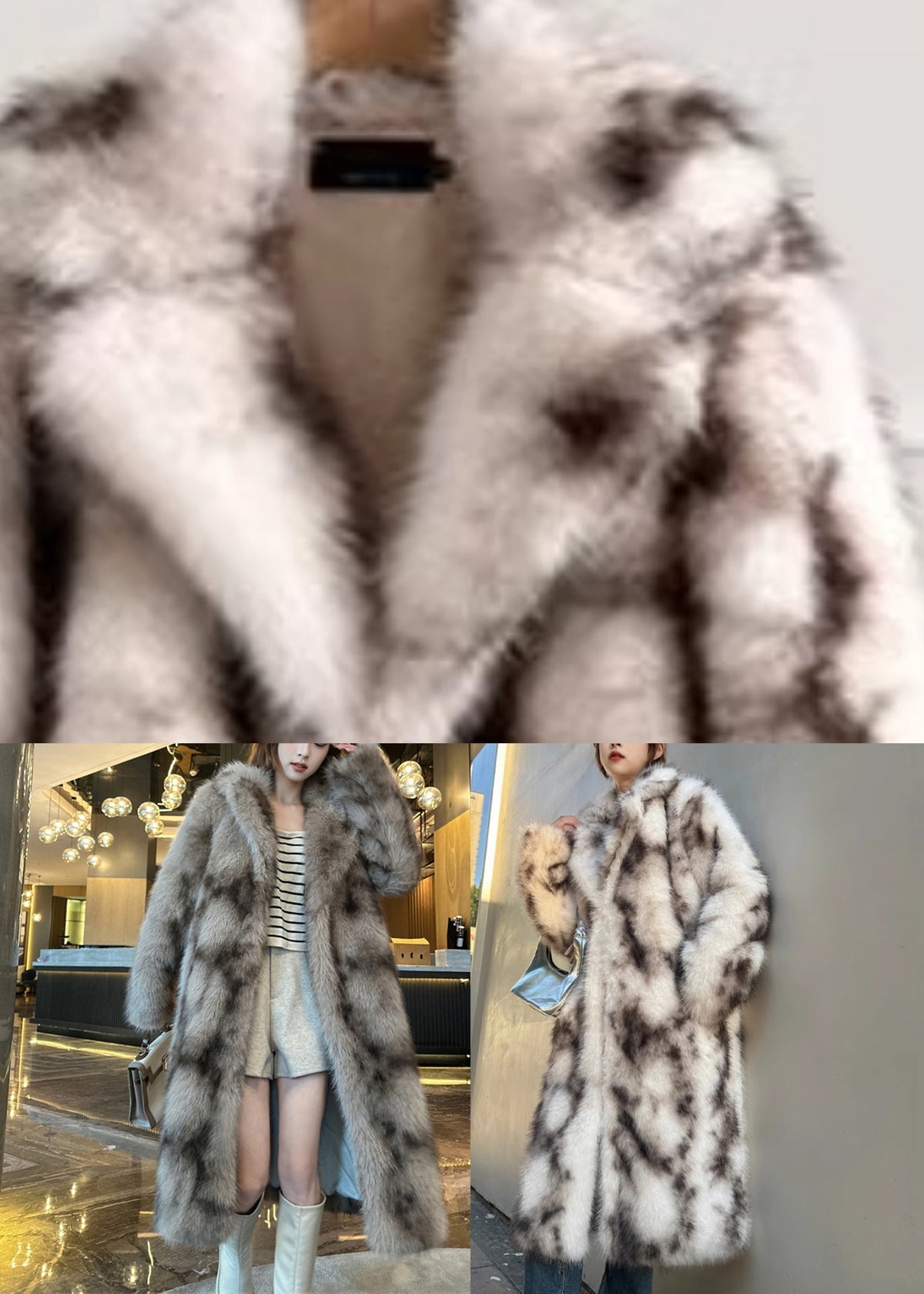 Bohemian Khaki Pockets Print Leather And Fur Long Coats Winter RD016