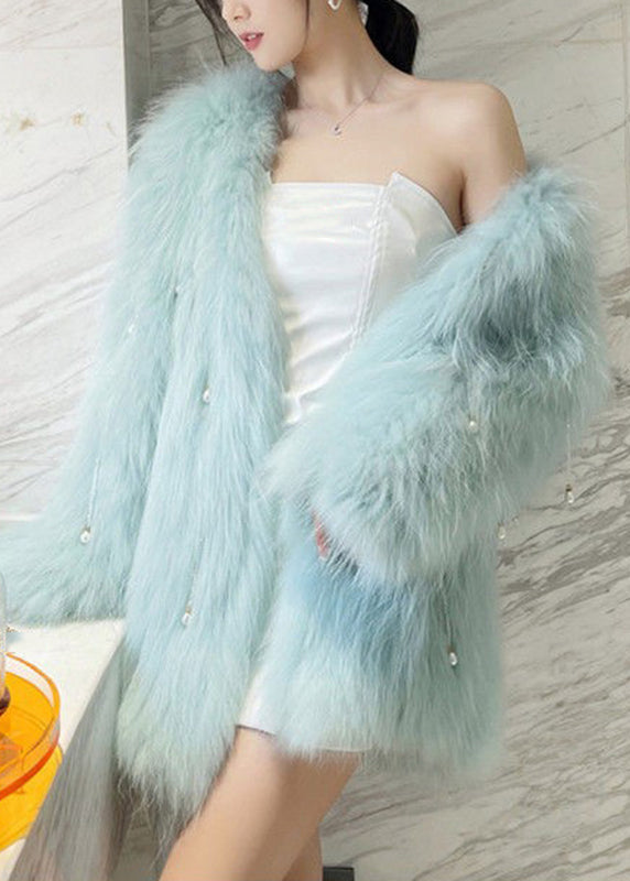 Bohemian Light Green Raccoon Hair Leather And Fur Coat Winter RD017