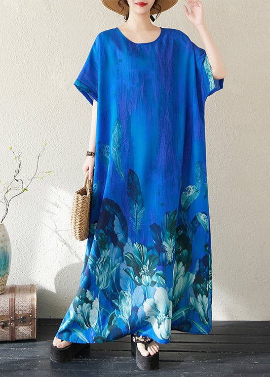 Peacock Blue Summer Bohemian Holiday Oversized Print Dress