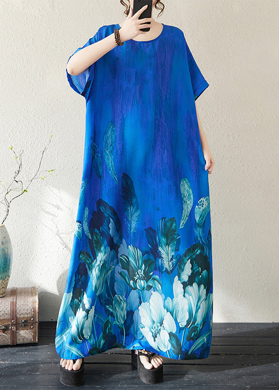 Peacock Blue Summer Bohemian Holiday Oversized Print Dress